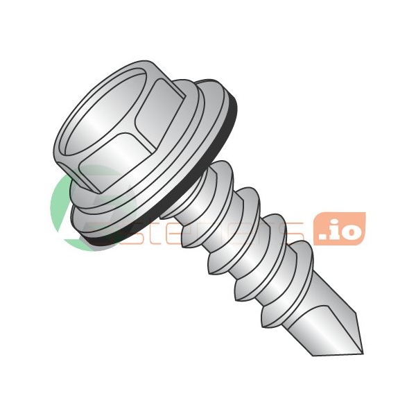 Newport Fasteners Self-Drilling Screw, #8 x 1 in, Plain 18-8 Stainless Steel Flange Hex Head External Hex Drive 676478 - main